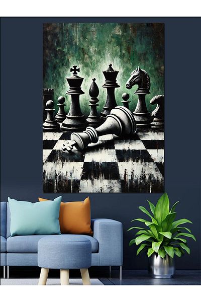 Tablomega Chess Board and Intelligence Game Decorative Canvas - Mdf Wooden Table