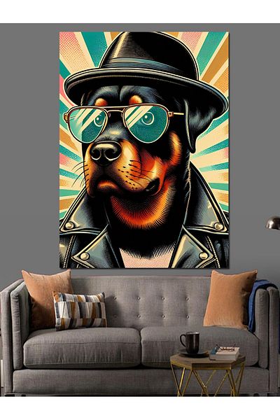 Tablomega Dog with Hat and Glasses Decorative Canvas - Mdf Wooden Painting