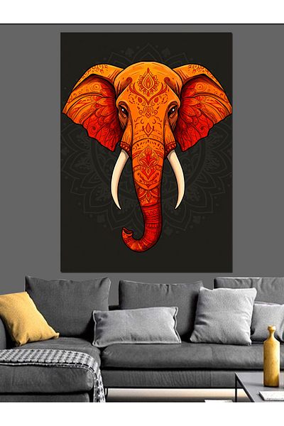 Tablomega Pânză decorativă cu model elefant portocaliu - Lemn MDF