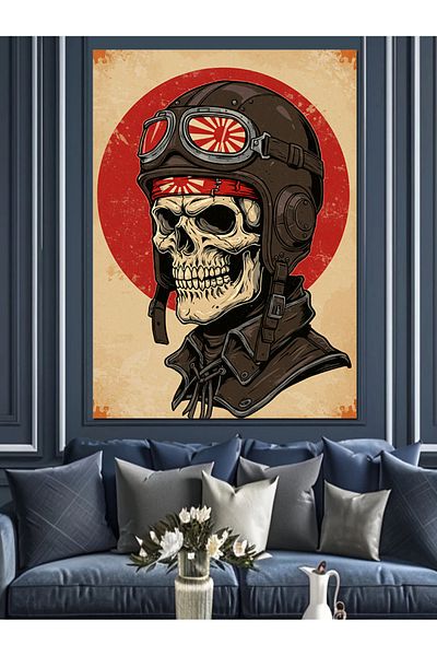 Tablomega Skull Helmet and Pilot Drawing Decorative Canvas - Mdf Wood Painting