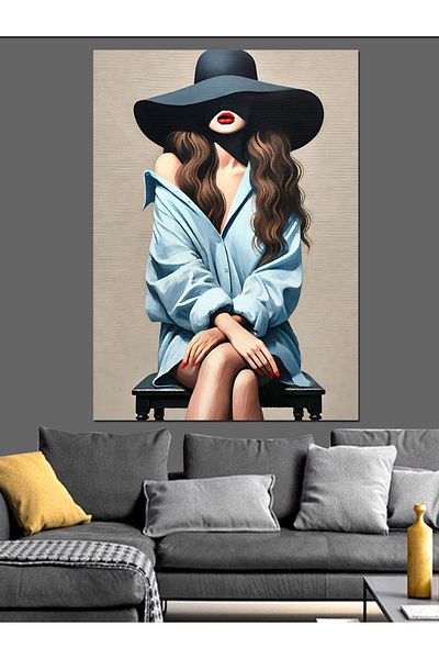 Tablomega Woman with Elegant Hat and Mystery Decorative Canvas - Mdf Wooden Painting