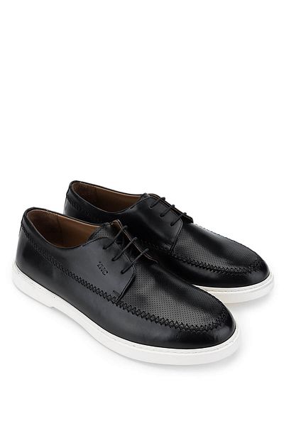Tamer Tanca Men's Genuine Leather Black Leather Casual Shoes