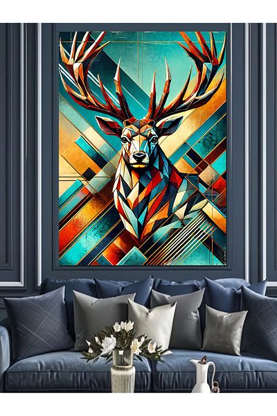 Tablomega Pânză decorativă abstractă colorată cerb - pictură din lemn MDF