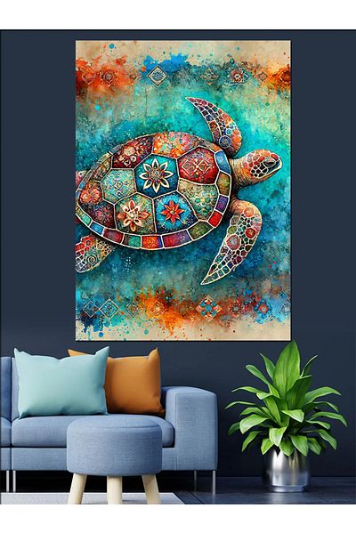 Tablomega Colorful Mosaic Turtle Decorative Canvas - Mdf Wooden Painting