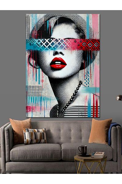 Tablomega Face Portrait Decorative Canvas with Abstract Lines - Mdf Wooden Painting