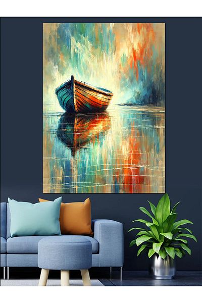 Tablomega Barcă singură cu reflectări Pânză decorativă - Lemn MDF