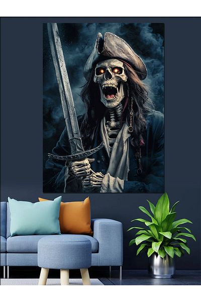 Tablomega Pirate Skull and Sword Decorative Canvas - Mdf Wooden Painting