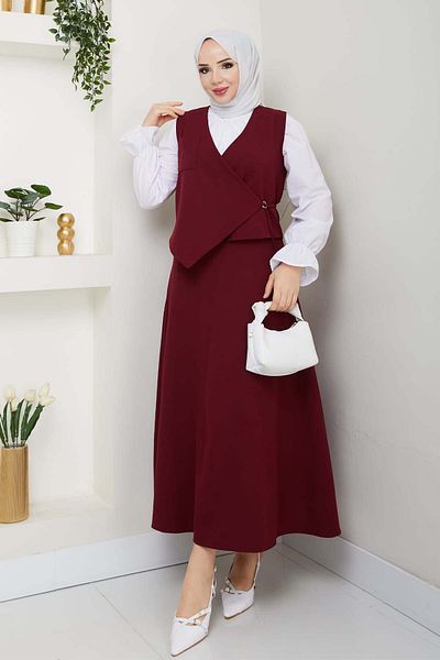 benguen Side Tie Vest Suit Claret Red 4745