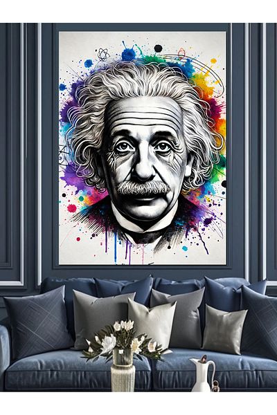 Tablomega Einstein and Abstract Colors Decorative Canvas - Mdf Wooden Painting