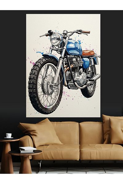Tablomega Pânză decorativă pentru desenul motocicletei clasice - Lemn MDF