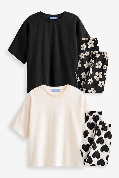 Karan Kids Girl's Oversize T-Shirt and Patterned Leggings Set - Double Combination Set