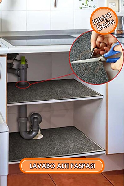 garaccu Mutfak ve Banyo Dolabı Lavabo Musluk Altı Su Emici Matı Su Önleyici Mat Paspas Gri 50x80 cm