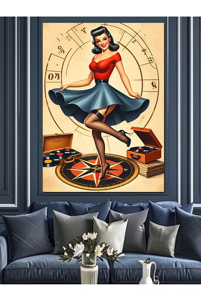 Tablomega Retro Woman Figure Decorative Canvas - Mdf Wooden Painting