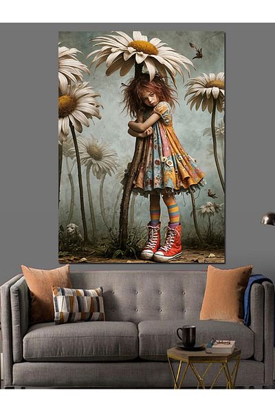 Tablomega Finger Girl and Daisy Decorative Canvas - Mdf Wooden Painting
