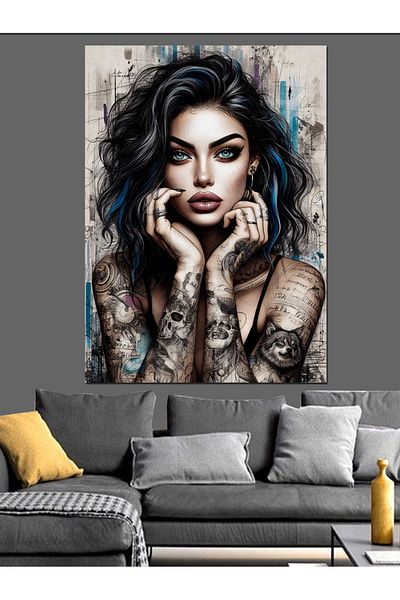 Tablomega Woman with Tattooed Arms Decorative Canvas - Mdf Wooden Painting