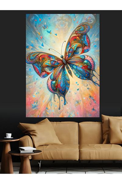 Tablomega Colorful Patterned Butterfly Decorative Canvas - Mdf Wooden Painting