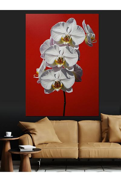 Tablomega White Orchid Flowers Decorative Canvas - Mdf Wooden Painting