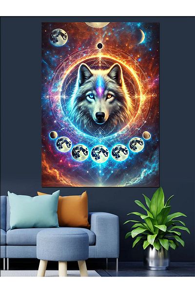 Tablomega Wolf and Sky Drawing Decorative Canvas - Mdf Wooden Painting