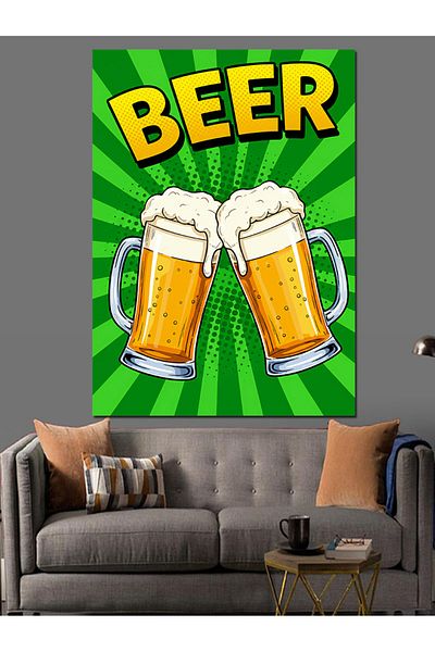 Tablomega Line Cartoon Decorative Canvas with Beer Glasses - Mdf Wood Painting