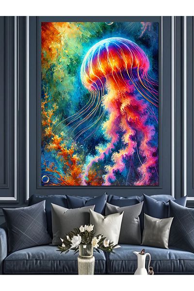 Tablomega Pânză decorativă cu desen de meduze colorate - MDF Lemn