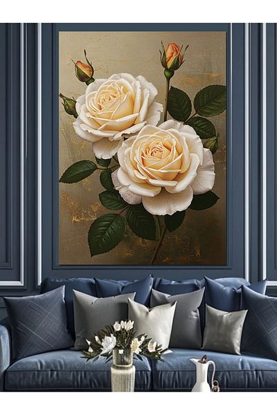 Tablomega Pânză decorativă cu trandafiri albi - Lemn MDF