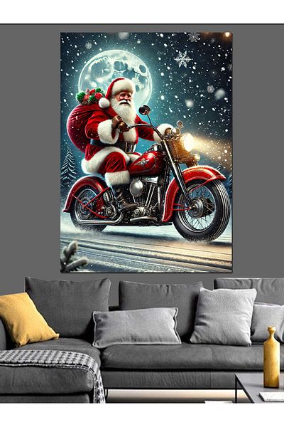 Tablomega Santa Claus on Motorcycle Decorative Canvas - Mdf Wooden Painting