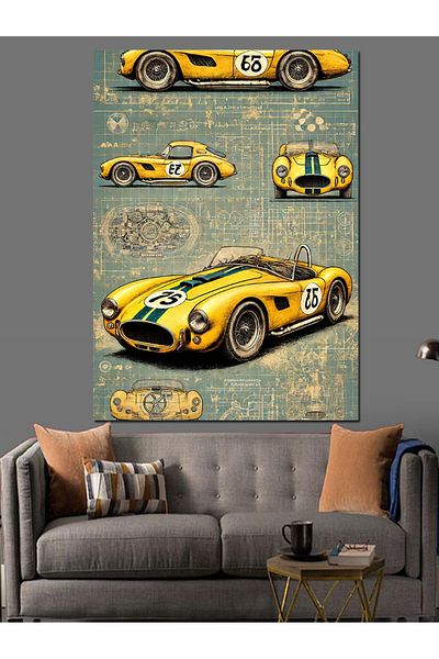 Tablomega Classic Racing Cars Decorative Canvas - Mdf Wooden Painting