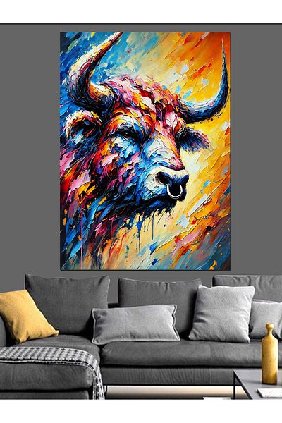 Tablomega Pânză decorativă colorată Taur și energie abstractă - Pictură din lemn MDF