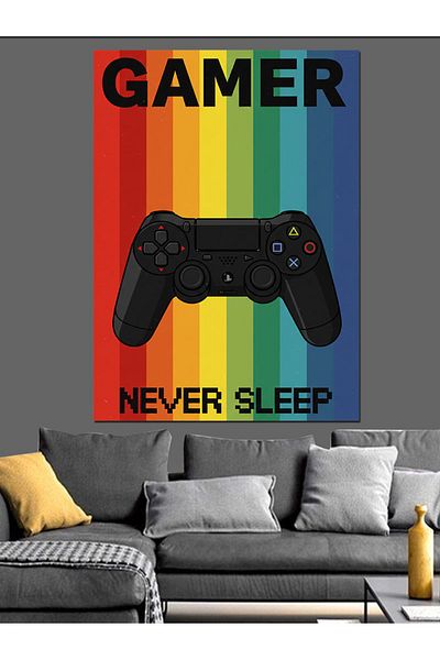 Tablomega "Gamer Never Sleep" and Game Passion Decorative Canvas - Mdf Wooden Painting