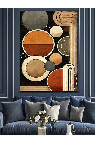 Tablomega Geometric Abstract Composition Decorative Canvas - Mdf Wooden Painting