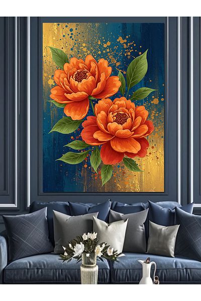 Tablomega Orange Flowers and Elegance Decorative Canvas - Mdf Wooden Painting