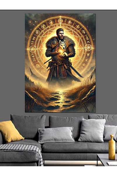 Tablomega Samurai și Cerc de Aur Pânză Decorativă - Lemn MDF