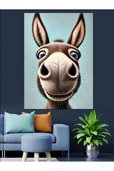 Tablomega Cute Donkey and Smile Decorative Canvas - Mdf Wooden Painting