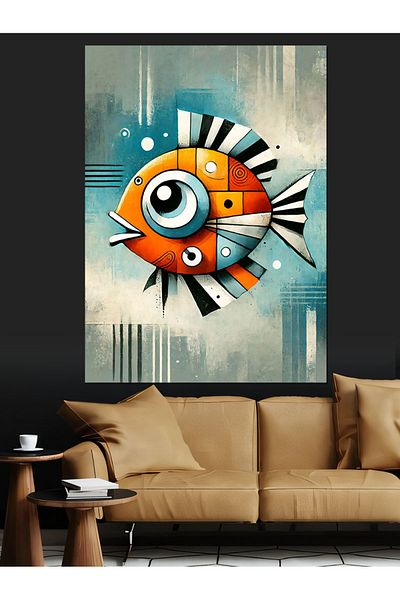 Tablomega Pânză decorativă cu design abstract de pește modern - pictură din lemn MDF