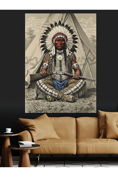 Tablomega Native American Chief Portrait Decorative Canvas - Mdf Wooden Painting