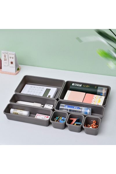 Flippy Drawer Storage Boxes, Set of 8, Cosmetics, Kitchen Utensils, Plastic, 23.5 X 16 Cm Grey