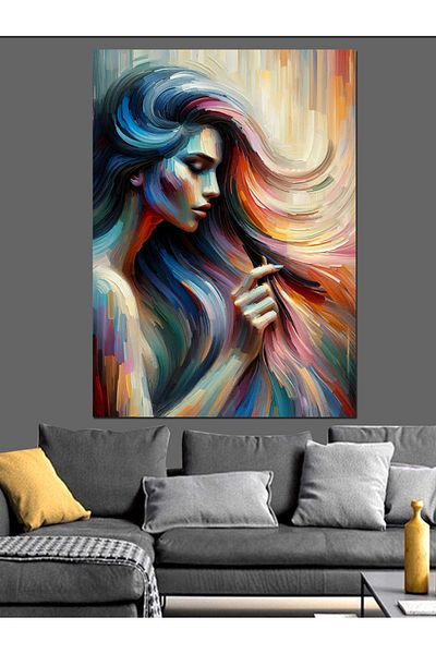 Tablomega Pânză decorativă pentru femei colorată cu model de păr lung - MDF Lemn
