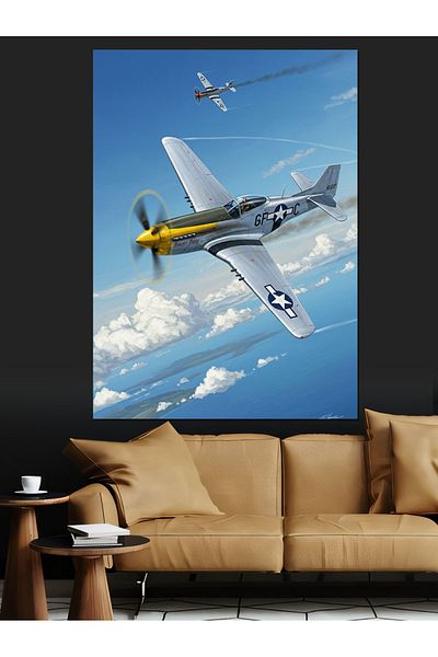 Tablomega Historical Airplane in the Air Decorative Canvas - Mdf Wooden Painting