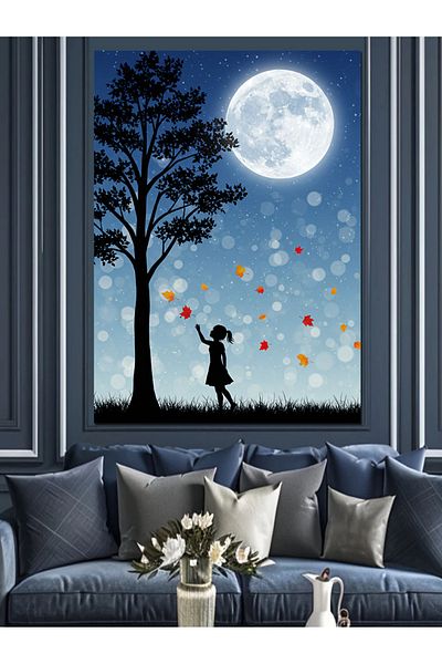 Tablomega Pânză decorativă Tree and Girl at Moonlight - MDF Wood Table