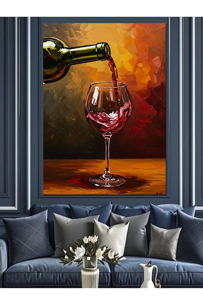 Tablomega Spilled Red Wine and Enjoyment Decorative Canvas - Mdf Wooden Table