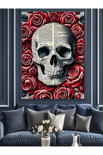 Tablomega Pânză decorativă trandafir și craniu - pictură din lemn MDF