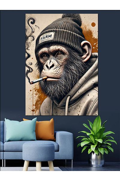 Tablomega Pictură Decorativă Păsări Maimuță Fumătoare - Lemn MDF