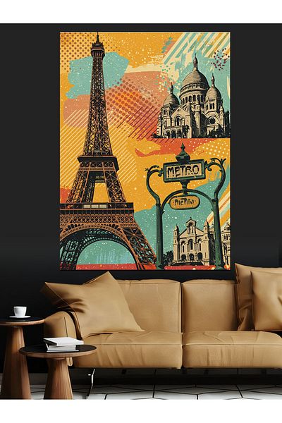Tablomega Eiffel Tower and Paris Postcard Decorative Canvas - Mdf Wooden Painting