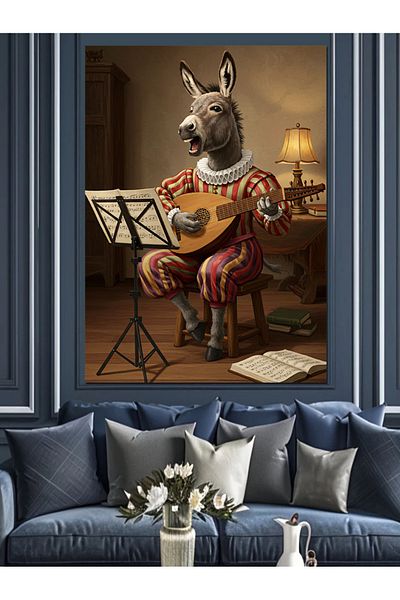 Tablomega Donkey Masked Musician Decorative Canvas - Mdf Wooden Painting