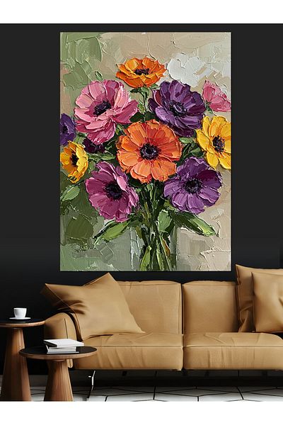 Tablomega Colorful Flower Arrangement Decorative Canvas - Mdf Wooden Table