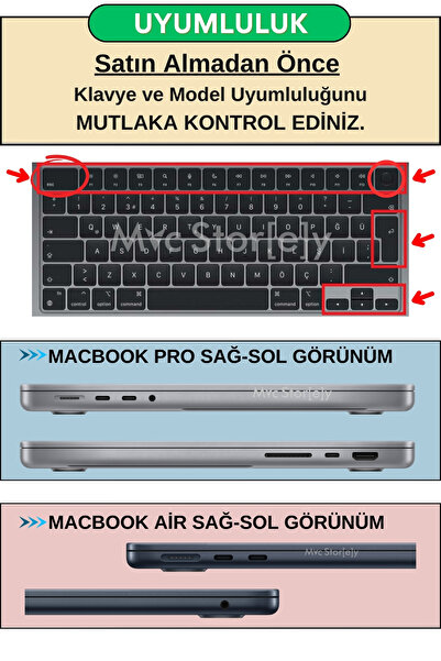 Mcstorey Macbook Kılıf Klavye Koruyucu Air Pro M1-m2-m3-m4 Uyumlu Türkçe Q A2681 A2941 A2442 2485 R.powder
