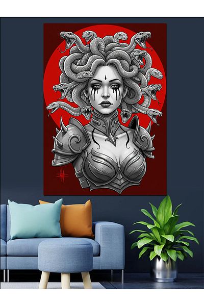 Tablomega Medusa and Snakes Drawing Decorative Canvas - Mdf Wooden Table
