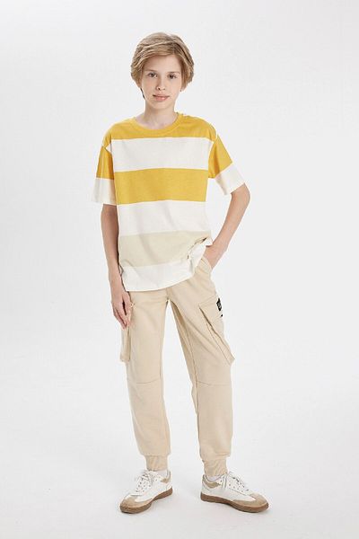 DeFacto Boy's Striped Crew Neck Short Sleeve T-Shirt - C7222A824AU
