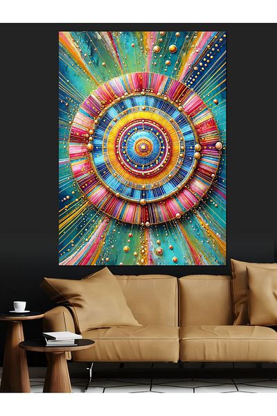Tablomega Pânză decorativă cu desen de mandala colorată - masă din lemn MDF