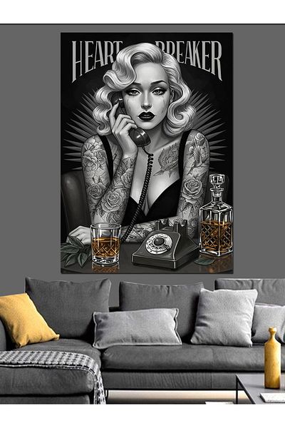 Tablomega Black and White Woman Drawing Decorative Canvas - Mdf Wooden Painting